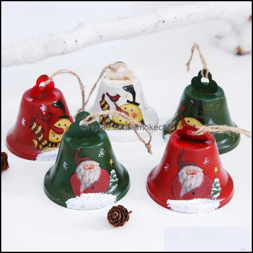 Christmas Decoration Wrought Iron Bell Santa Claus Snowman Bells Pendant Home Decor xmas Ornaments