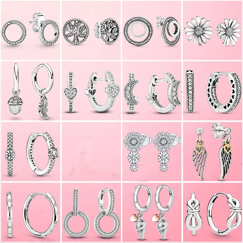 925 argent Sterling marguerite fleur arbre généalogique cerceau U coeur boucles d'oreilles pour les femmes bijoux fête de fiançailles