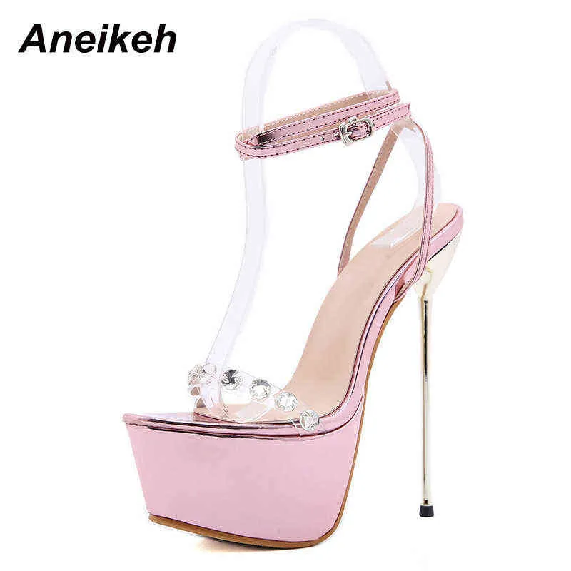 Sandales Aneikeh Sweet Femmes 2022 PVC Cristal Patchwork Plateforme Plate-forme Street High Talons Mariage Rose Pink Chaussures sexy 220121