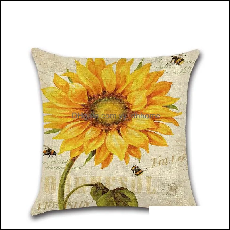 Hand-Painted Sunflower Flowers Linen Cushion Cover 45X45cm Pillow Case Home Decorative Pillows Cover For Sofa Car