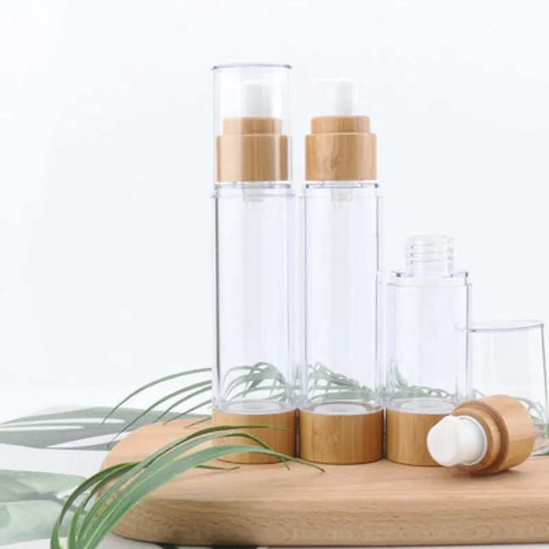 15ML30ML50ML natural Bamboo AS Airless Bottle Cosmetics Transparent pump head Travel Carrying cosmetic toner lotion bottles
