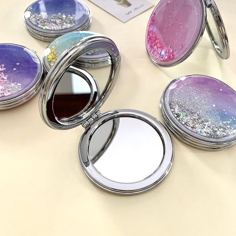 Liquid Bling Glitter Quicksand Portable Folding Mirror Double Sided Foldable Pocket Mirrors