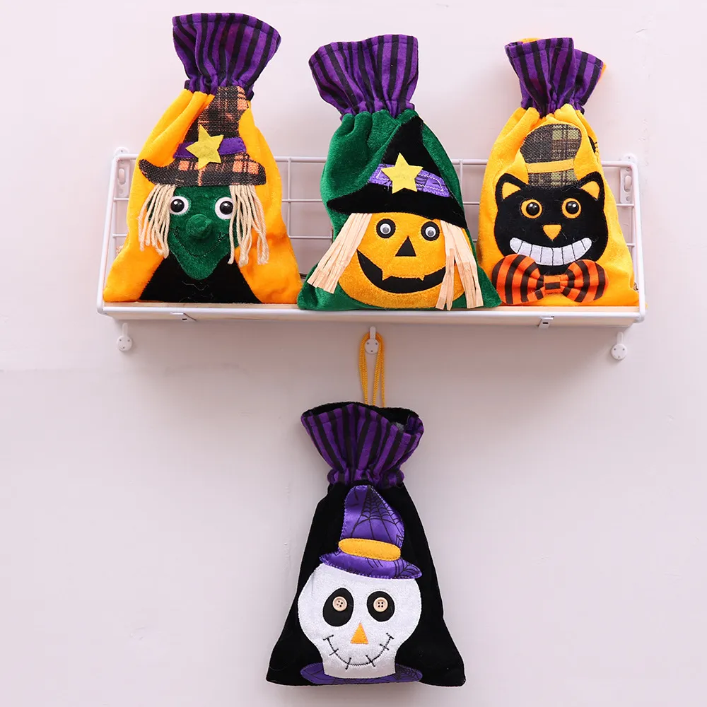 Fournitures de fête Halloween Décoration Cordon Trick or Treat Sacs de bonbons pour enfants Sorcière Crâne Citrouille Chat Snack Pouch PHJK2107