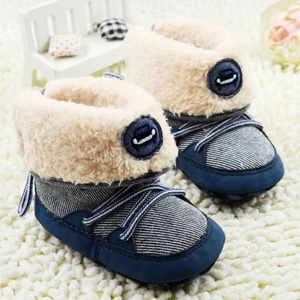 Baywell Winter Baby Snow Boots Boy Shoes Soft Sole Lace-up First Walker Toddler Plush Lined Fleece Boots 0-18m G1023