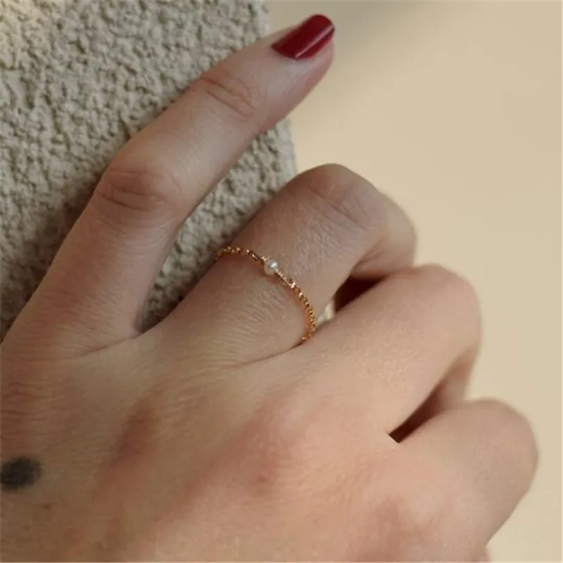 Mini Pearl 14K Knuckle Gold Filled Mujer Bague Femme Handmade Minimalism Jewelry Boho Rings