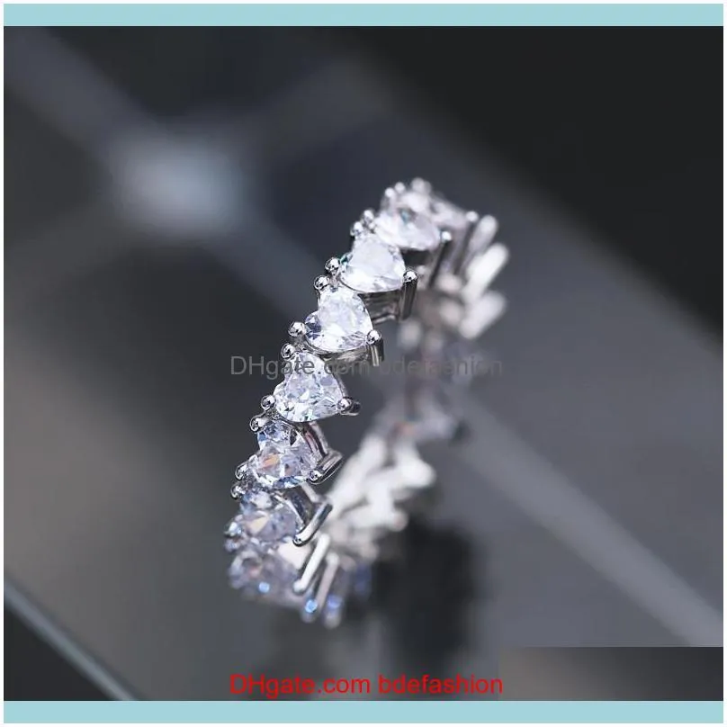 Banda jóias brancas banhado a ouro clear cz zircon anéis para mulheres meninas presentes brilhando crystal casamento anel de noivado anel entrega 2021 i3gdp