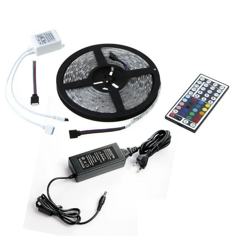 60LED LED Lights Strip Waterproof RGB 5m Strip Light 44Key IR Remote Controller DC 12V Power Supply