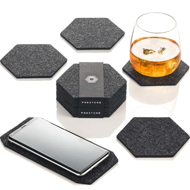 Felt Fabric Tableware Hexagon Round Cup Mat Phone pad Storage Box Set Drink Coasters Beer Coffee Placemat Table Decor