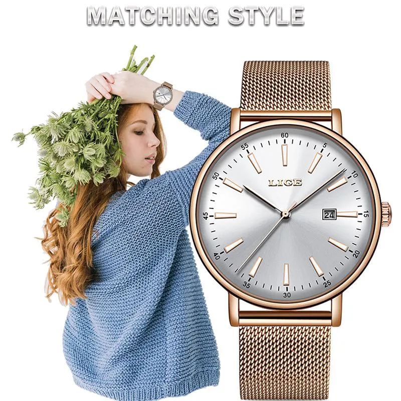 Montres-bracelets LIGE Femmes Montres Top Quartz Montre Lady Mode Lumineux Horloge Étanche Date Fille Montre-Bracelet Cadeau Pour Femme 2021