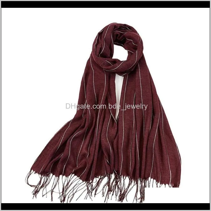 womens cotton linen malaysia headscarf stripes solid color long shawl fringed tassels snood muslim hijab islamic head wrap