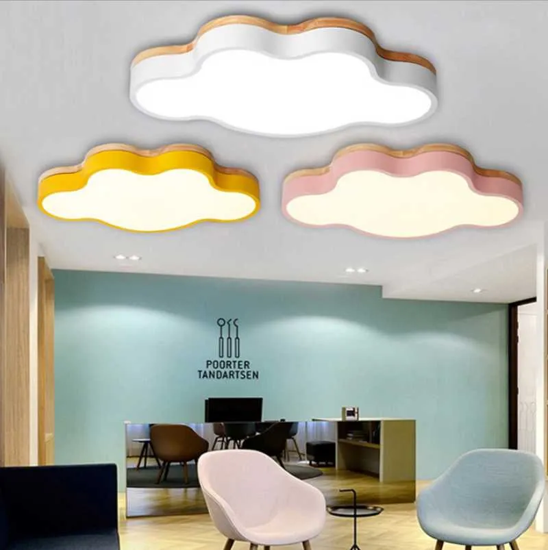 Lampada da camera moderna semplice calda romantica Led Cloud soffitto ragazza camera dei bambini macarons legno arte lampade luci