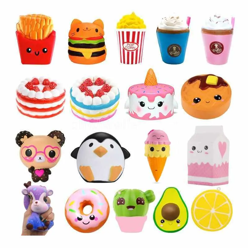 DHL Jumbo Kawaii Popcorn Fries Panda Squishy Kuchen Hirsch Milch Squeeze Spielzeug Langsam steigende Creme duftende Antistress Kind Kind Baby Spielzeug GB1128