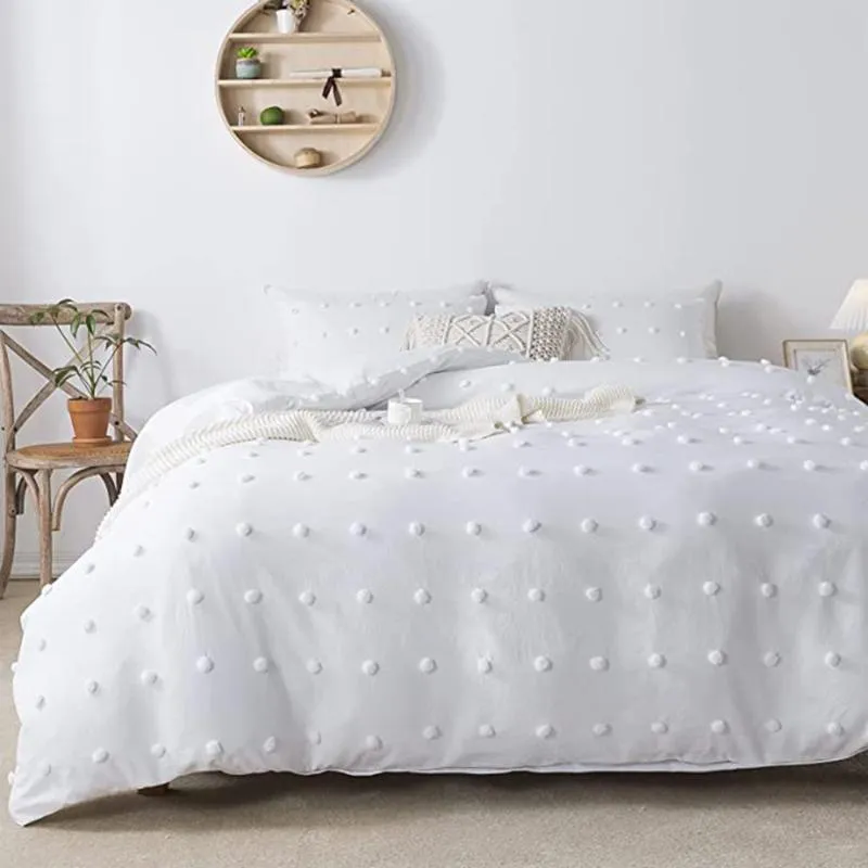 Bedding Sets White Tufted Polka Dot Pattern Duvet Cover (2-3 Sets) Bedroom Four Seasons Soft Washing Microfiber Chenille