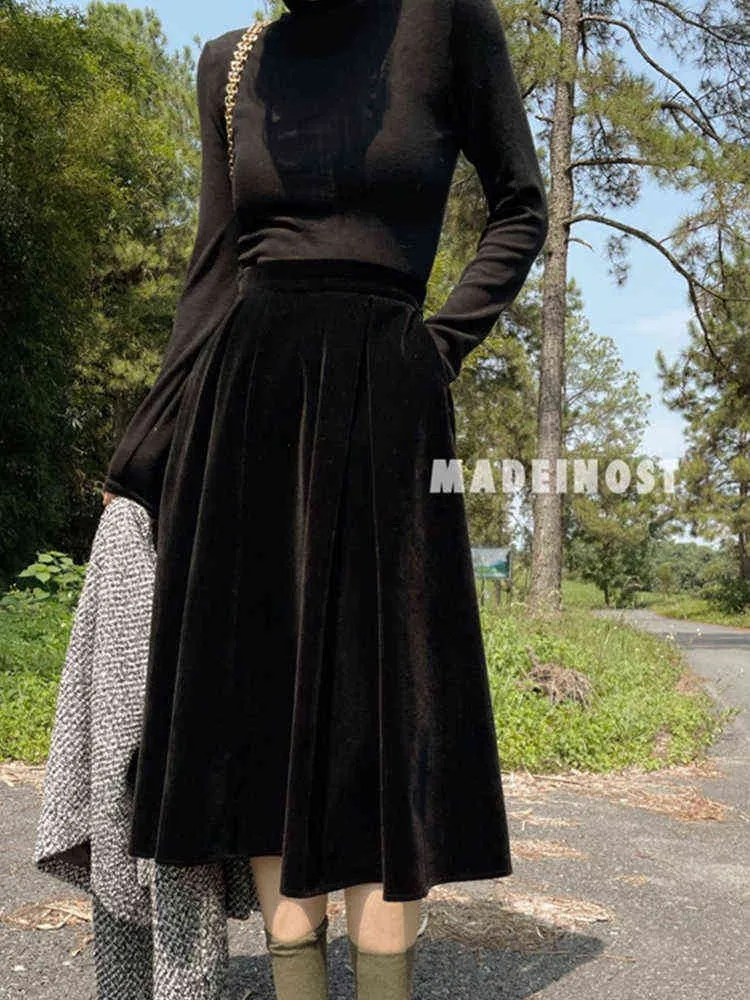 【Anyone more】Dia Velvet Long Skirt Vintage Velvet Midi Brown Corduroy Skirt For Women Elegant