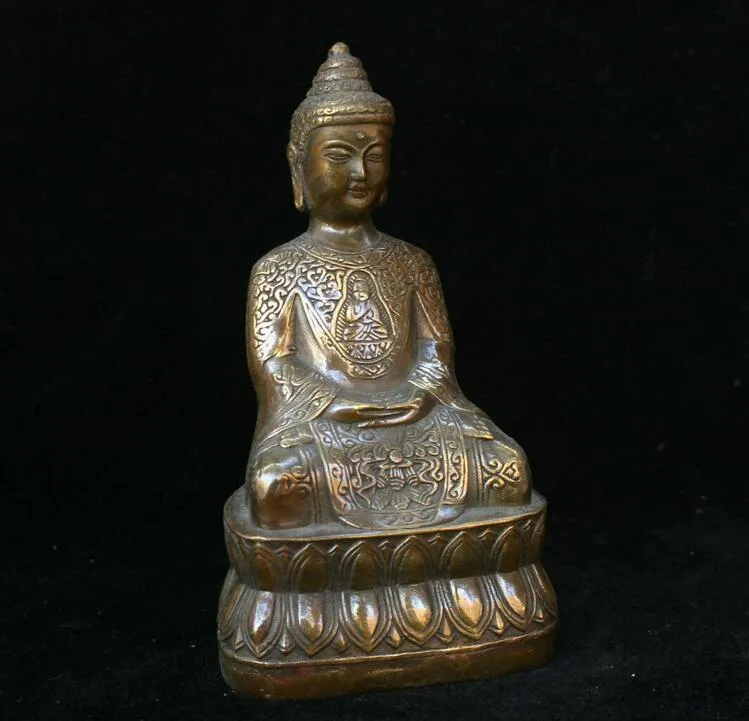 TIBET BOUDDHISM Temple Copper Siège Shakyamuni Amitabha Buddha Statue