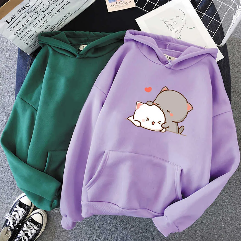 Kawaii Peach Cat Cat Hoodie 2021 Aesthetic Oversized Sweatshirt