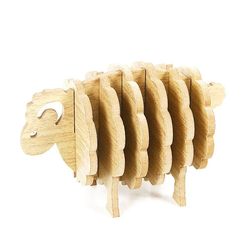 Mats Pads Sheep Shape Non-Heat Coasters DIY Placemat Kaffekopp Pad Handgjord trä djurformad anti slipbordmatta