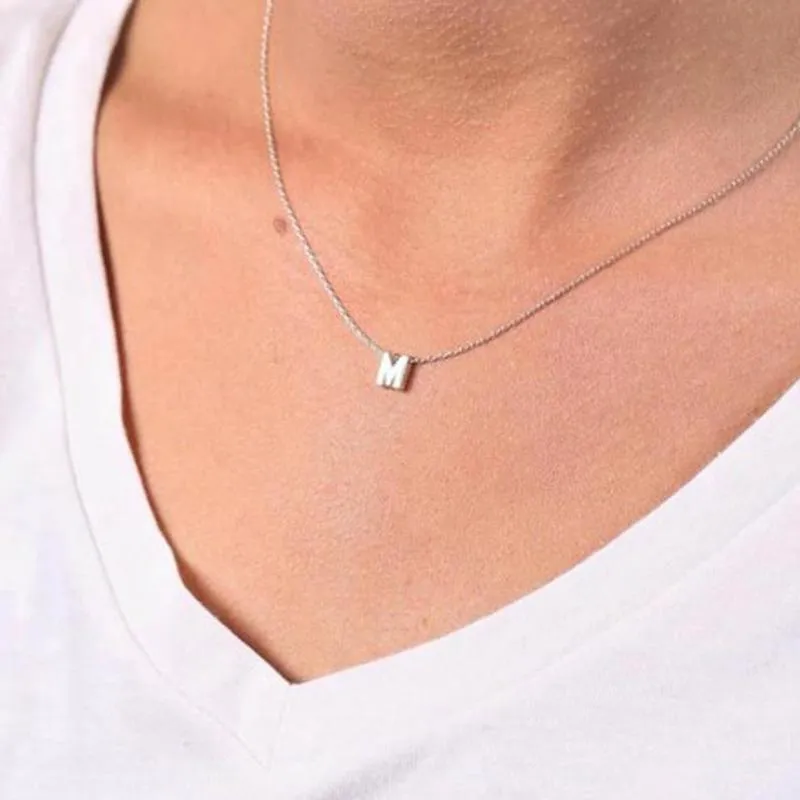 Hanger Kettingen Rvs Letter Necklace Vergulde Mini Solid Initial Charm voor Dames Naam Sieraden