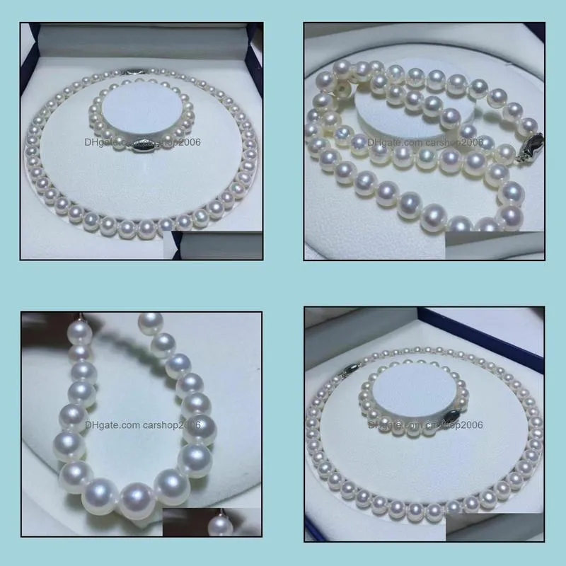 10-11mm South Sea Round Natural White Pearl Necklace 18inch 925 Silver Clasp Women`s Gift Jewelry