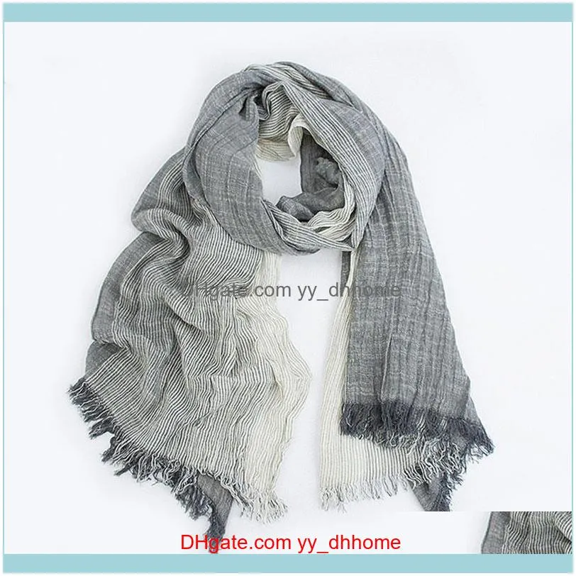 Scarves Men Women Scarf Long Shawls Wrap Striped Cotton Linen Soft Tassel Hijab Wrinkled Gradient Crinkle Scarves1