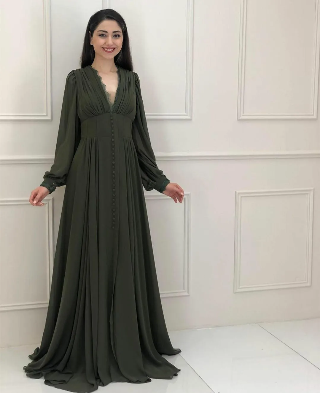 Hunter Green Evening Dresses Empire Waist Chiffon Prom Gown Dark