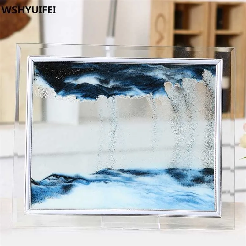 Home decorations glass quicksand creative flow landscape painting birthday gifts office living room 3D hourglass Decoration 211105