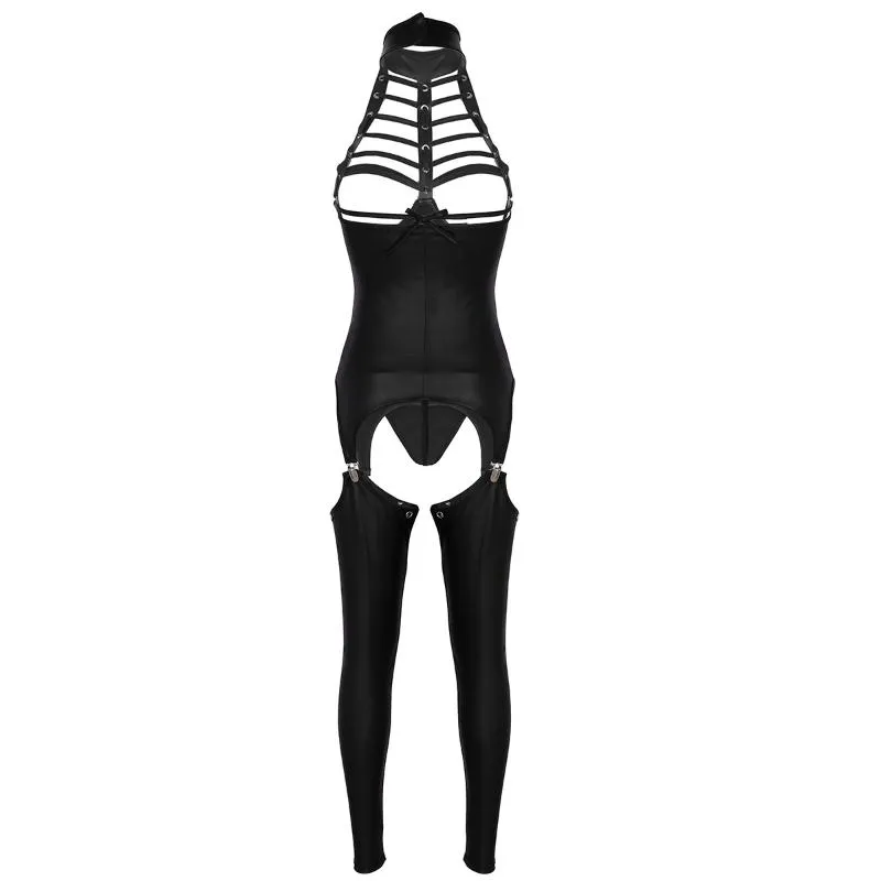 3Pcs Vrouwen Open Kruis Lingerie Set Halter Hals Buste Beha Crotchless Lakleer Erotische Sexy Pak Cosplay Bodysuit outfit Bras S231d