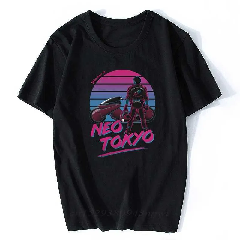 Akira Välkommen till Neo Tokyo Vintage Men T-shirt harajuku Streetwear Bomull Camisetas Hombre Vaporwave Japan Anime Shirt 210629