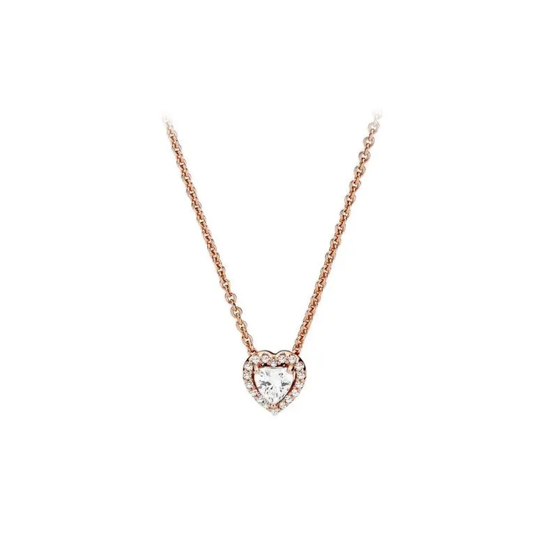 18K Heart Pendant Necklace CZ Diamond Bright Star Chain Item Original Boxed Pandora 925 Sterling Silver Men's and Women's Set Gift