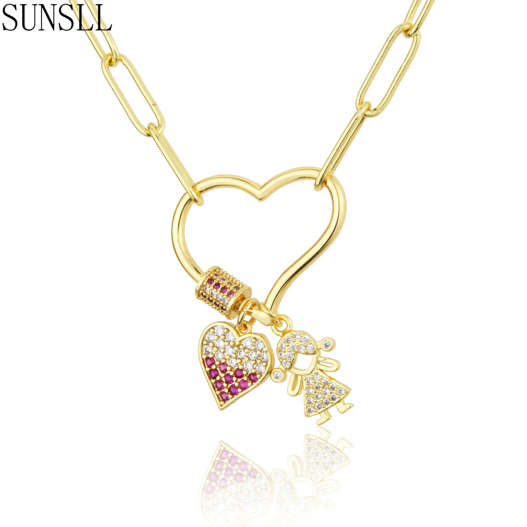 Sunsll novo design na moda jóias de ouro cobre cúbico zircônia lovegirl combinação tag pingente colar para mulheres camisola presentes x0707