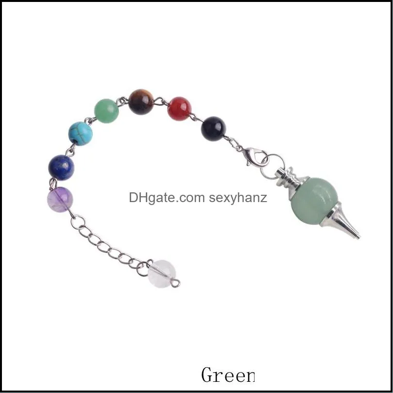 12pc/set 7 Chakra Stone Pendulum Healing Crystal Quartz Pendulum Necklace Spirituality Yoga Jewelery Woman Men gift