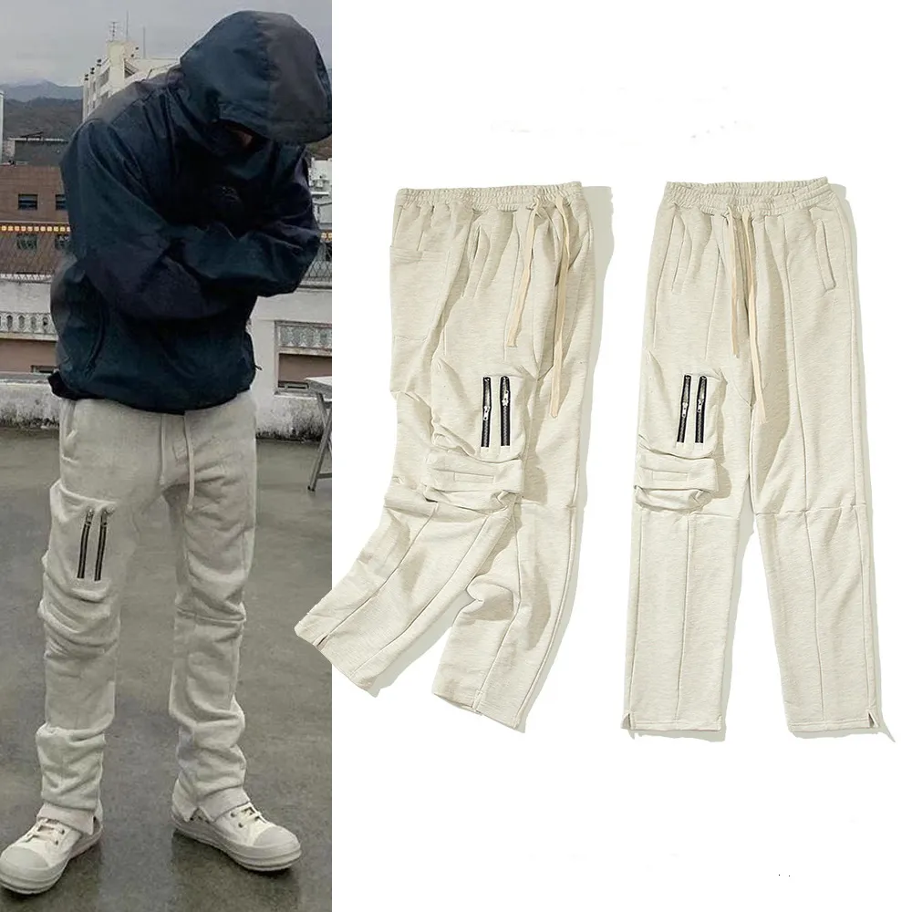 Męska High Street Big Kieszonkowy Spodnie Sznurek Kombinezony Patchwork Szary Luźne Spodnie Wędrówki Regularne Fit Superior Casual Spodnie