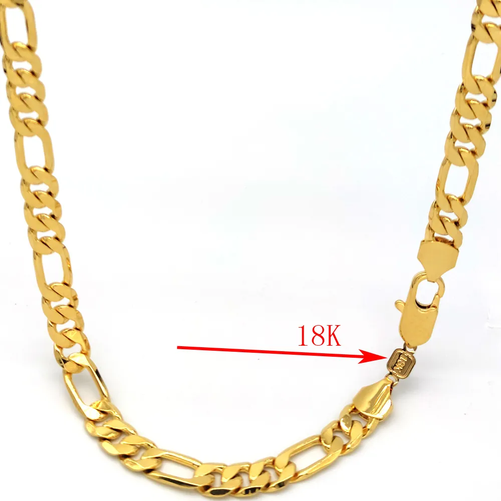 Mäns halsband Real 18 K Stämpel Solid Guld Figaro Link Kedja Fine Authentic Finish Ltalian 10 mm 24 tum