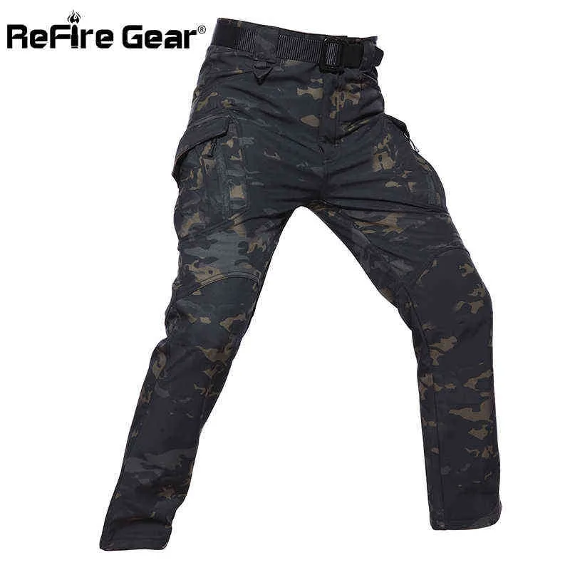 ReFire Gear IX9 Style Soft Shell Tactical Camouflage Pants Men Waterproof Military Cargo Fleece Pants Winter Warm Army Trousers H1223