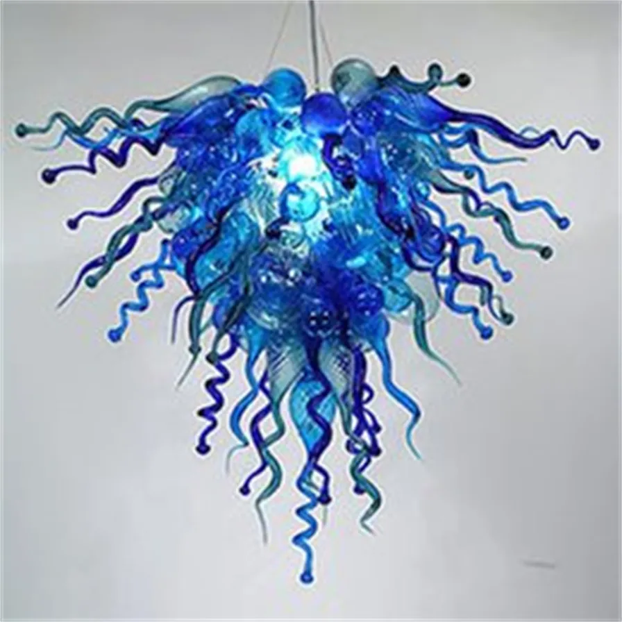 Lustre de cristal de vidro soprado à mão LED arte pingente azul w80x70cm iluminação interior moderna sala de estar decoração