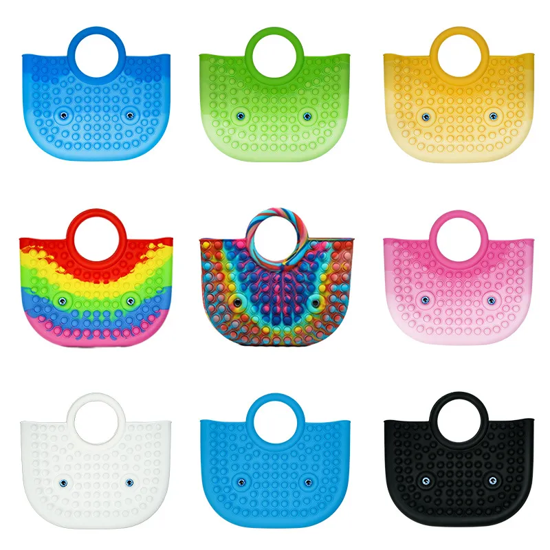 Siliconen Handtassen Grote Big Size Push Bubble Handtas Rubber Tote Kinderen Volwassen Nieuwigheid Fidget Speelgoed Sensorische Regenboog Gradiënt Vinger Puzzel G83BGCW