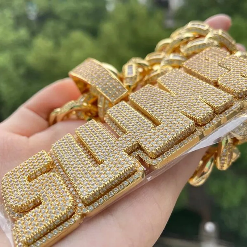 New Fashion Gold Plated Full Bling CZ Stone Ice Out Custom Name Letters Pendant Necklace With Free 3mm 24inch Rope Chain Nice Jewelry Gift for Men