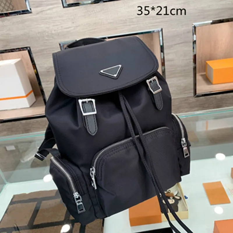 Women Mens Black School Bags Triangle Designer Nylon Backpacks