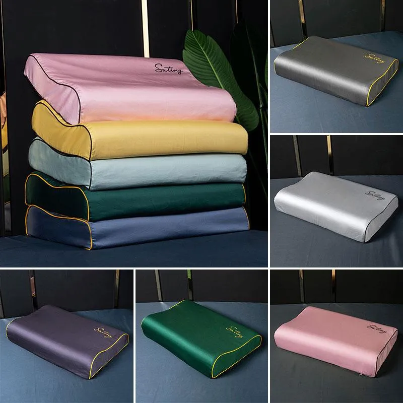 Pillow Case High-Grade Pure Color Long-staple Cotton Natural Latex Pillowcase Thickened Neck Protection Silk Brocade Embroidery