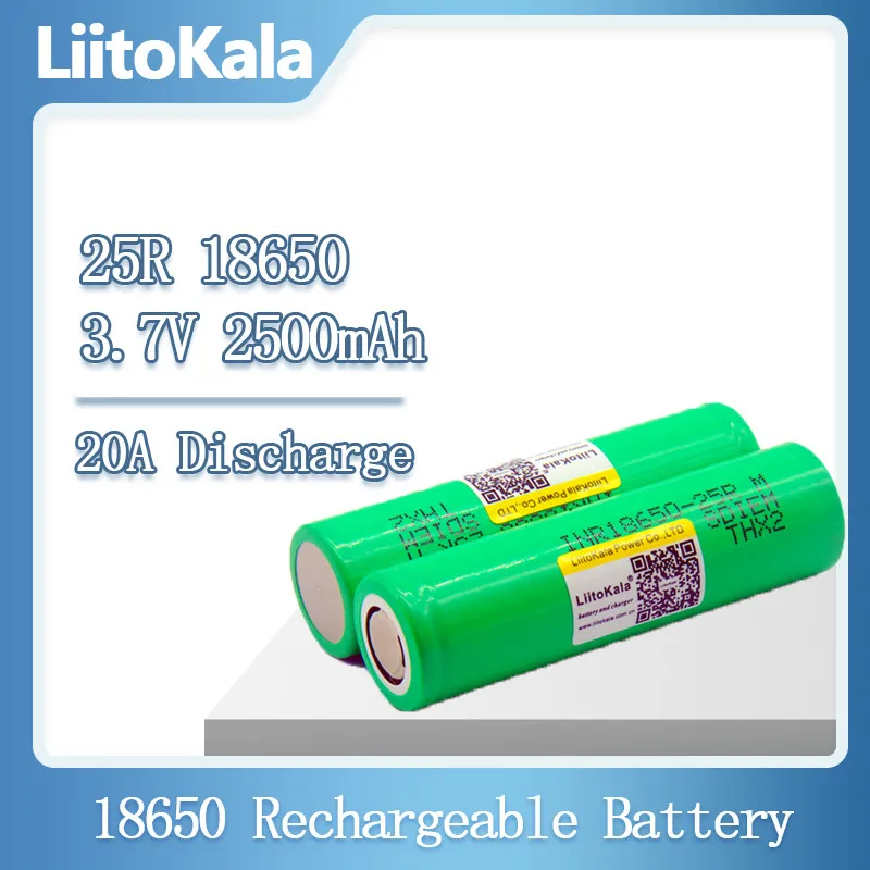 Liitokala 18650 2500mah INR1865025R 20A baterias de lítio de descarga bateria de cigarro eletrônico 2500 25RM