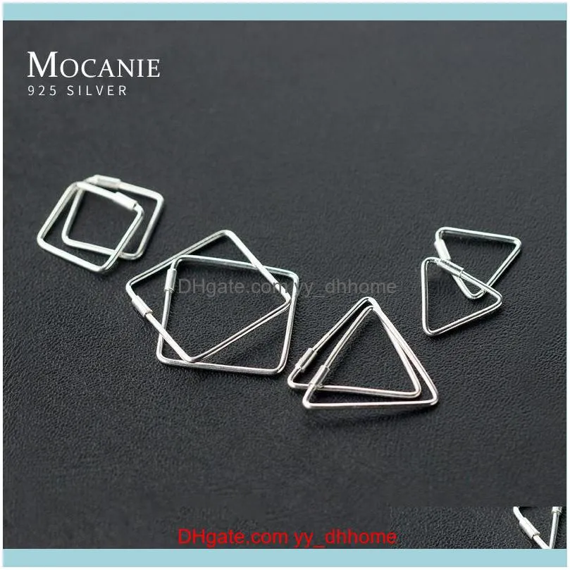 Mocanie Real 925 Sterling Silver Geometric Triangle Square Slim Hoop Earring For Women Simple Fine Jewelry Party Gift & Huggie