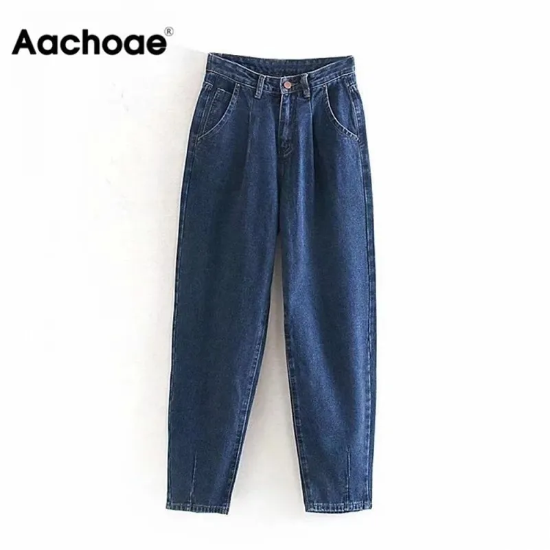 Aachoae jeans kvinnor lösa casual harem byxor pojkvänner mamma jeans streetwear denim pants pläterade byxor slouchy jeans 210715
