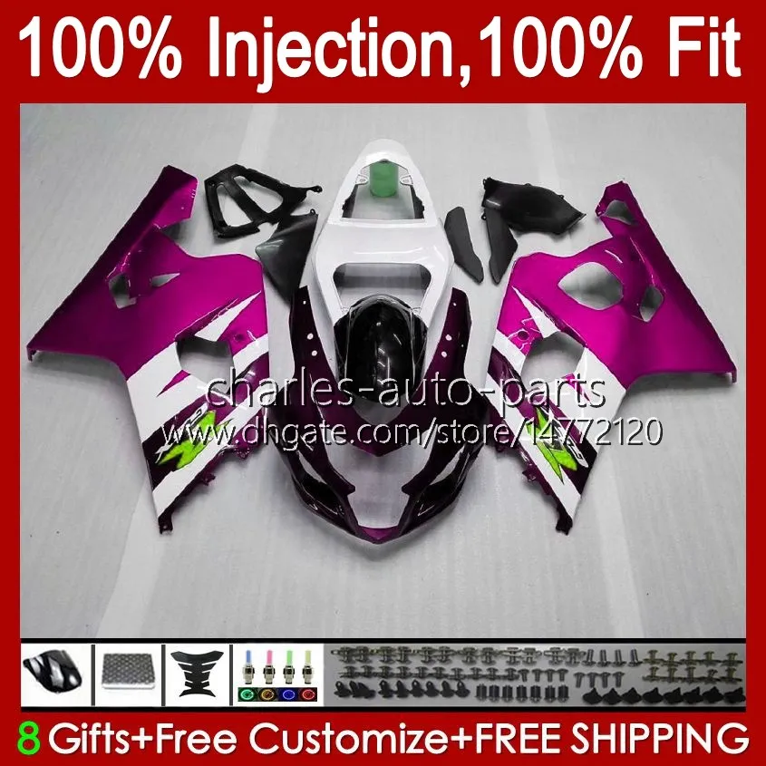 حقن العفن Fairings لسوزوكي روز الأبيض GSXR600 GSXR750 GSXR-750 K4 04 05 43NO.110 GSXR 750CC 600CC 750 600 CC GSXR-600 2004 2005 GSX-R750 2004-2005 OEM Body Kit