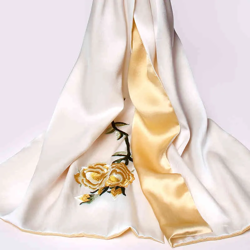 100% ren halsduk Hangzhou Foulard Wraps för kvinnor Handgjorda Broderi Naturliga 16 m / m Real Silk Scarves