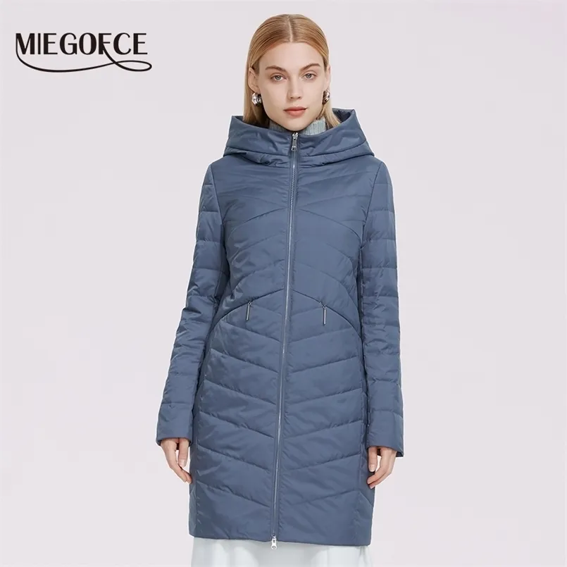 Miegofceの女性のジャケット春のコートジャケットの女性のコートユニークな襟デザインパーカーの防風隠されたポケットパーカー210819