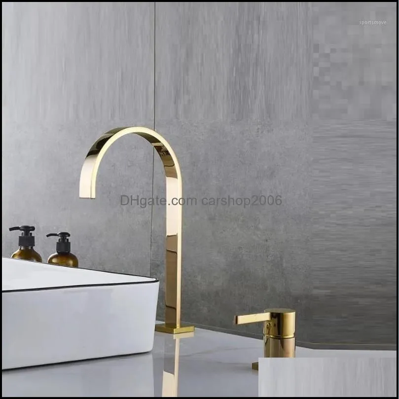 Bathroom Sink Faucets Basin Faucet Super Long Pipe Two Holes Brushed Gold/Black Tap 360 Rotating Widespread Tap1