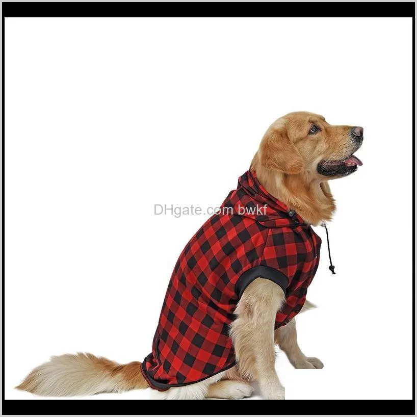 large dog clothes pet sweater red blue dog grid clothing warm removable puppy cute hooded coats plaid jackets hoodies 6 sizes 201127