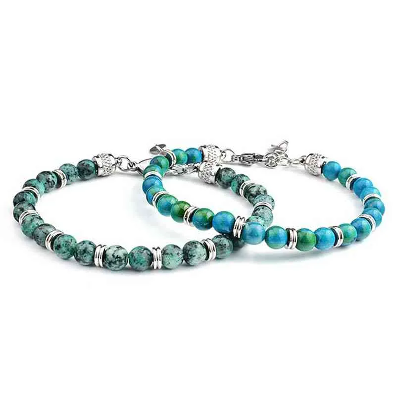 Bijoux de poignet tressés en acier inoxydable faits à la main Bracelets en pierre colorée de guérison naturelle verte