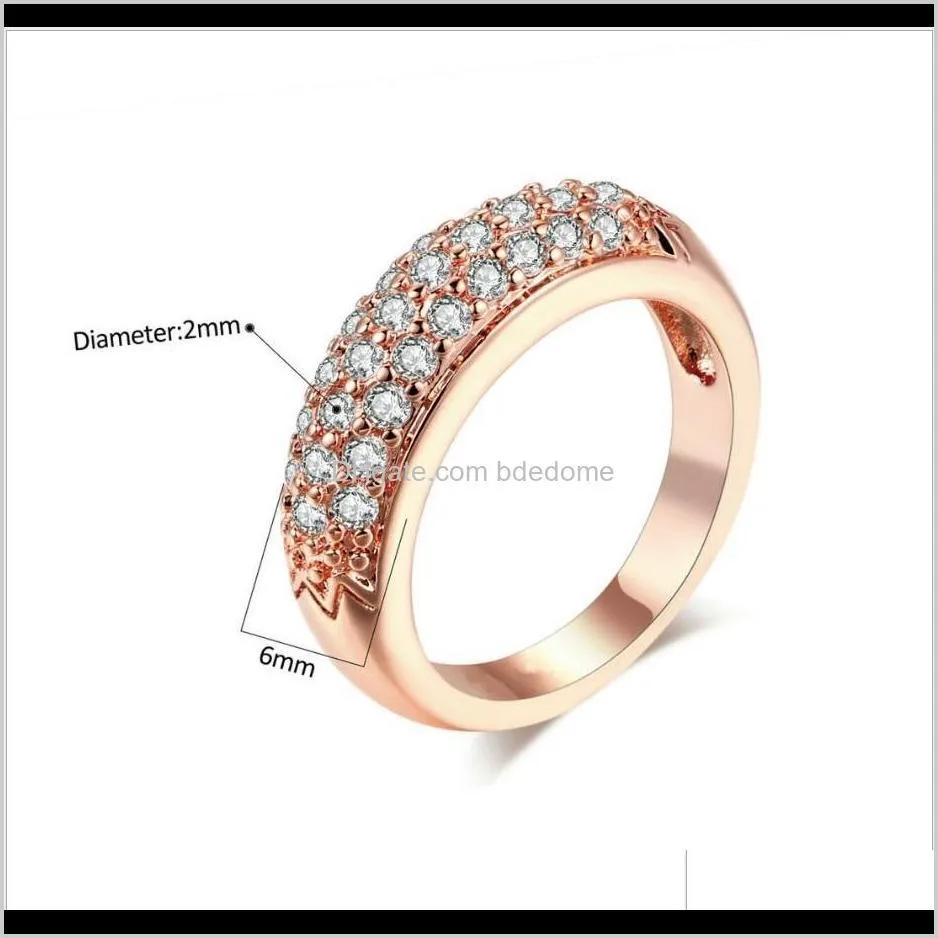 fashion ring channel setting more 2mm zircon brass meterial rose gold plated for woman five size choose