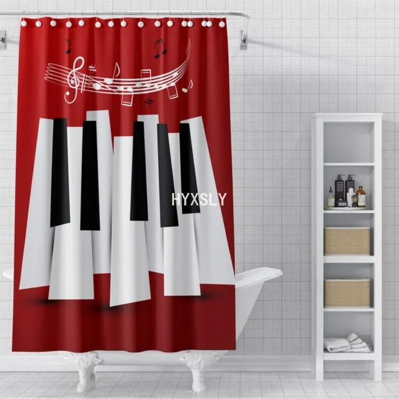 Rideaux De Douche De Luxe Piano Notes De Musique Étanche Polyester Tissu Salle De Bains Décor D'été De Mode Style Avec Multi Tailles Ensemble